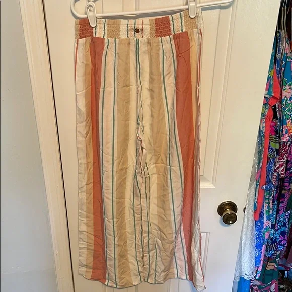 Roxy Orange and White Striped summer Crop Pants wide leg size xs - Picture 5 of 8
